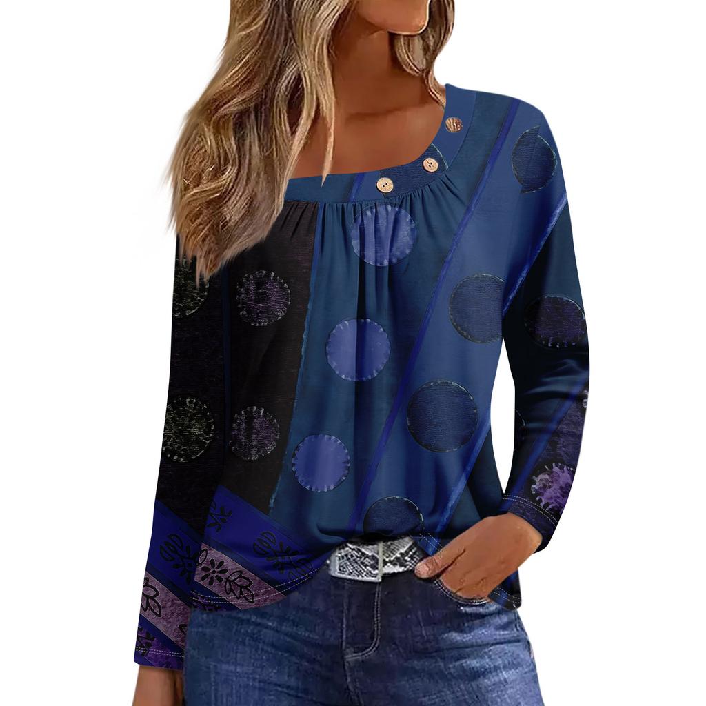 Long Sleeve Blouses For Women Casual O-Neck Button Down Shirt Solid Blouse Tops Loose Fit Fall Shirt Top