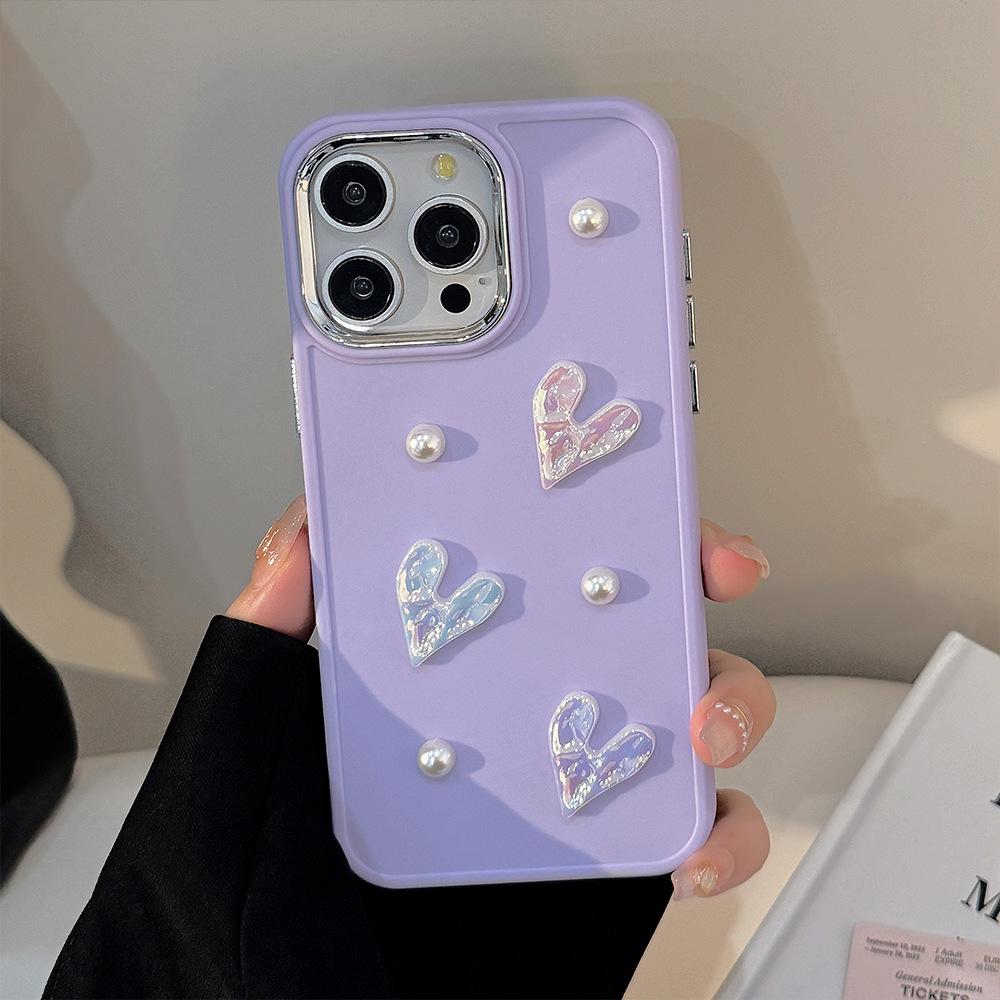 Three Dimensional Pearl Love Apple 17 Mobile Phone Case Iphone16 Laser 11 Suitable for 13promax Temperament 12 Soft 14