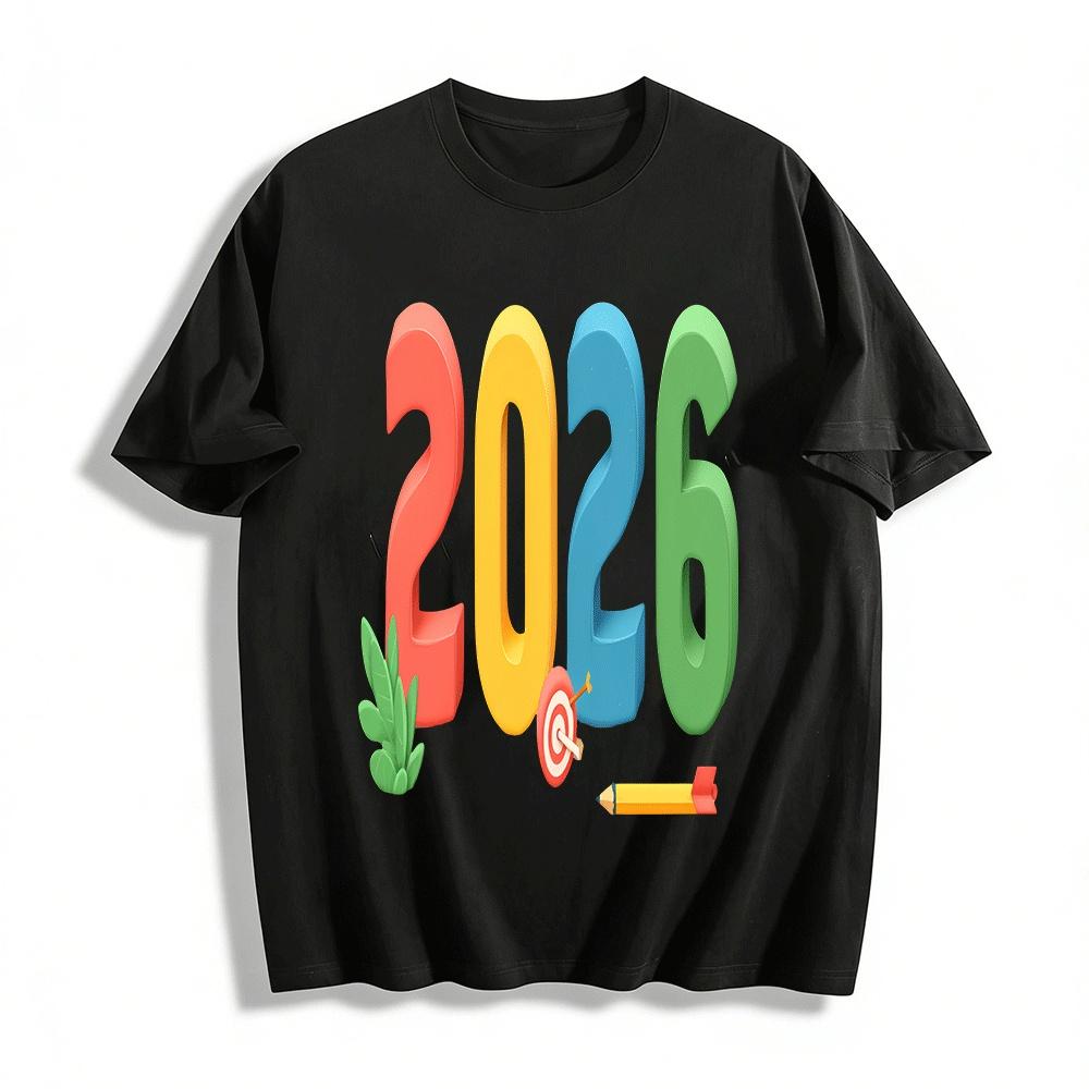 

2026 New Year Themed Print Casual Unisex T-Shirt Pure cotton T-shirt XXS