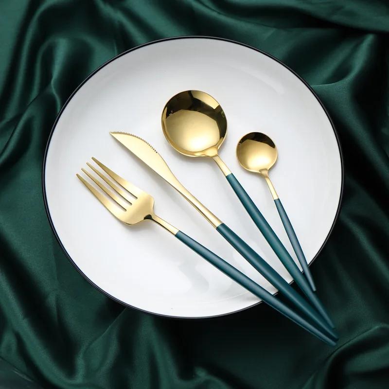 4pcs Black Gold Stainless Steel Fork Spoon Knife Chopsticks Tea Spoon Flatware Set
