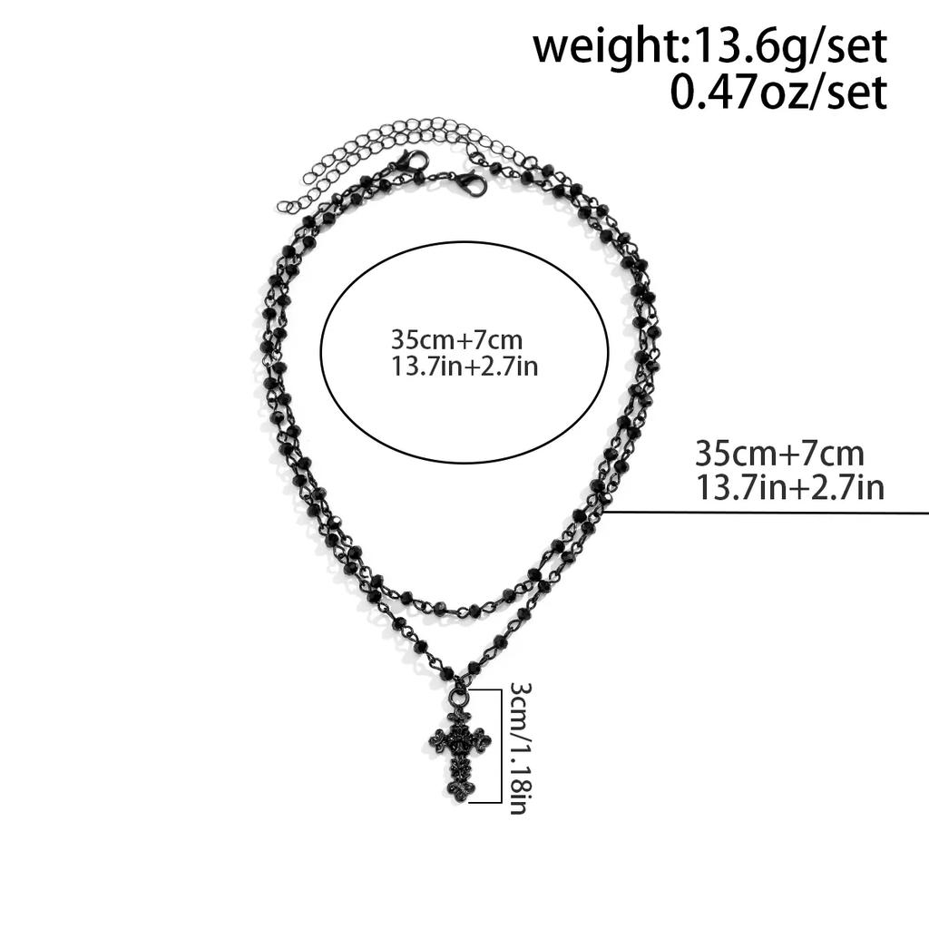 2Pcs/Set Gothic Black Cross Jesus Pendant Choker Necklace for Women Punk Vintage Metal Beads Chain Neck Jewelry Accessories New
