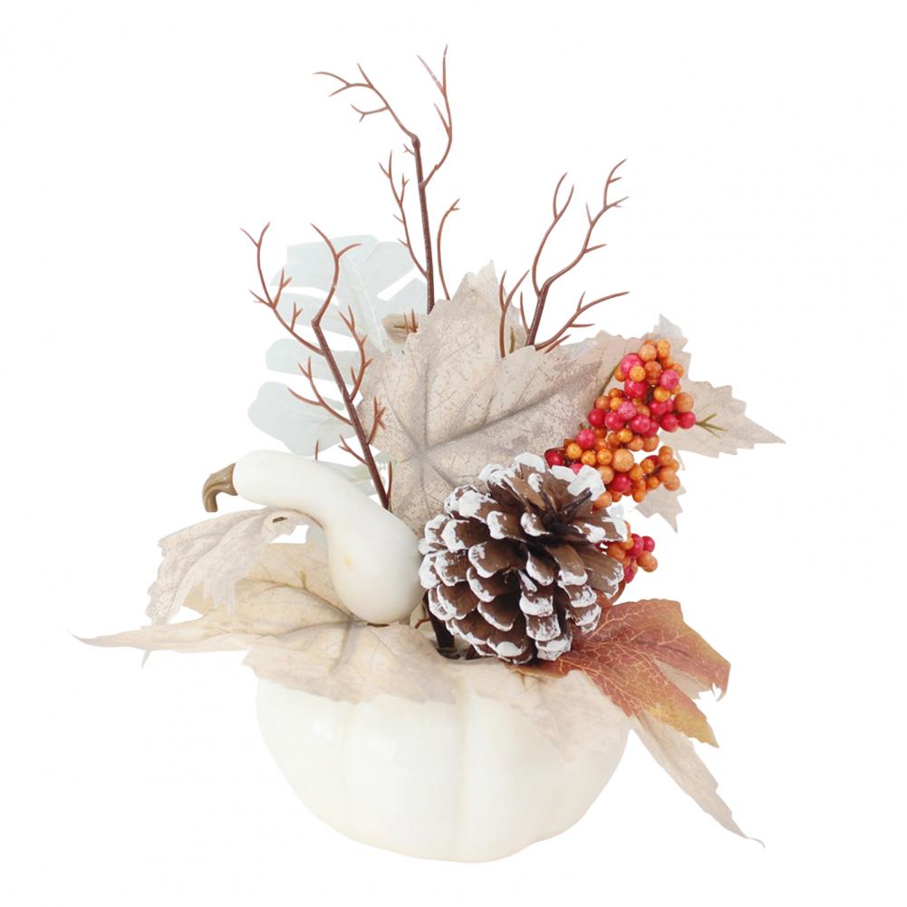 Herbst künstlicher Kranz Herbstlaubkranz Thanksgiving Erntefest Dekoration Künstlicher Kranz mit weißem Kürbis Tannenzapfen