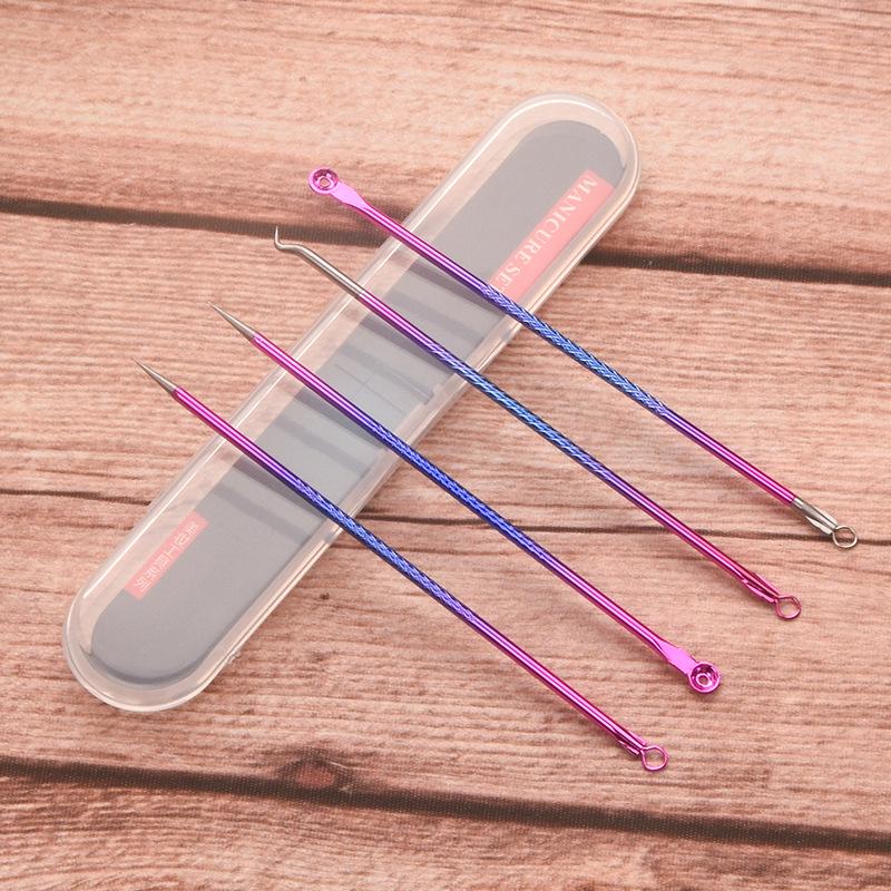 Colored 4-Piece Stainless Steel Double-Ended Acne & Blackhead Needle Set