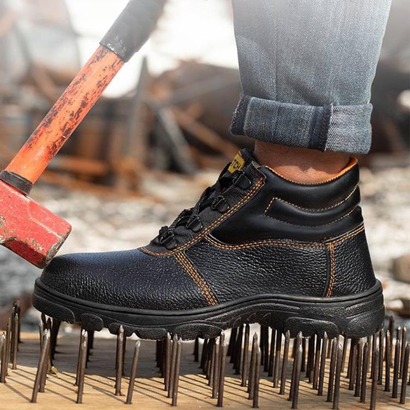 Oulylan Male Anti Smashing Work Footwear Solid Color Steel Toe Security Shoes Puncture Proof Waterproof Safety Boots for Men