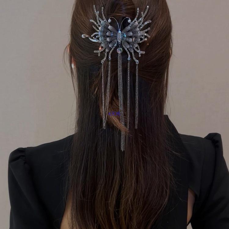 Elegant Black Butterfly Tassel Hair Clip for Updos