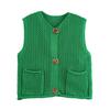Women Knitting Vest V-Neck Sleeveless Single-Breasted Pocketed Knitting Waistcoat Versatile Solid Color Knitwear