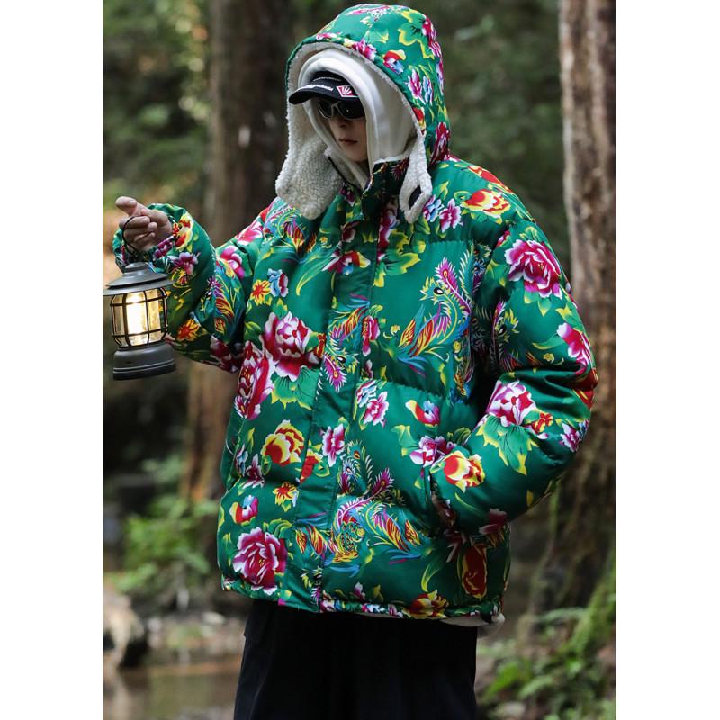 A1 Hanfu Team Uniform: Warm Couple's Lambswool Coat with Detachable Hood, Chinese Style, Cold-Protection, Big Flower Design.