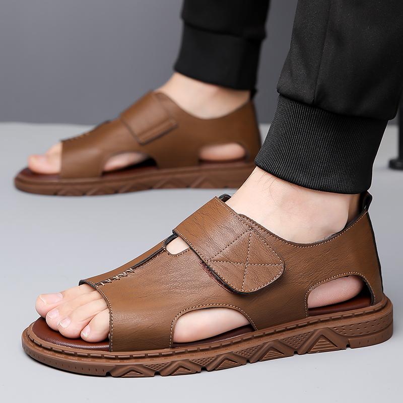 Fashion New Summer Minimalist Design High Quality Leather Men's Sandals Outdoor Casual Handmade Comfortable  Fashion Soft Beach Sandals