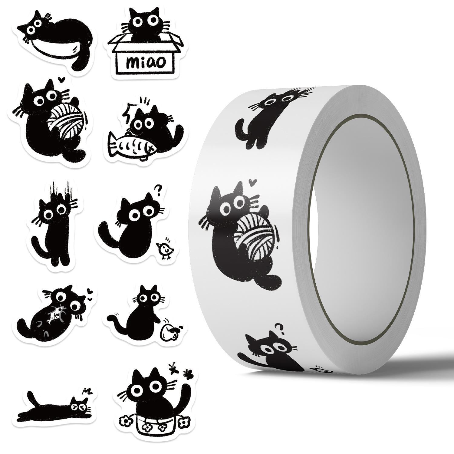 

500PCS/Roll Cartoon Black Cat Graffiti Roll Stickers Pack Gift Sealing Stickers Decorative Luggage Notebook Waterproof Sticker