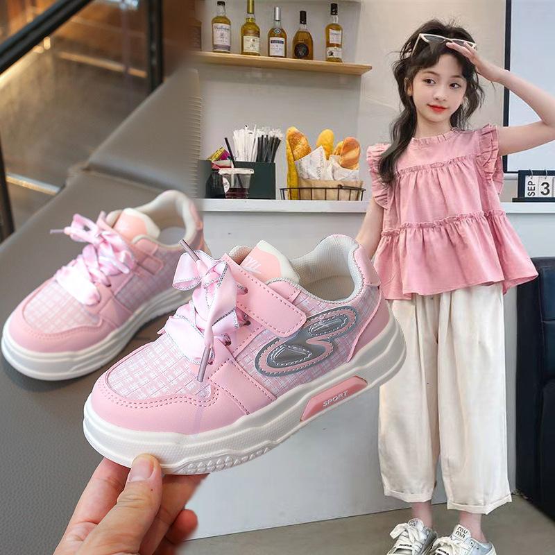 Girls fashion board shoes 2025 spring and autumn new soft-soled children's sports shoes breathable casual shoes medium and older children's running