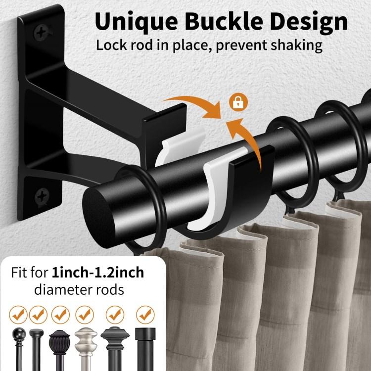 

4Pcs Aluminum Alloy Curtain Single Rod Bracket Roman Rod Base Support Rack Black