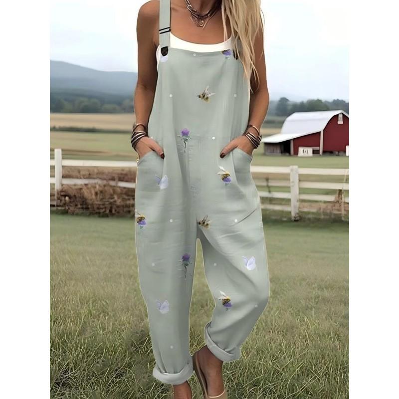 Womens Sleeveless Jumpsuit With Vintage Print Loose Fit Streetwear Style 2026