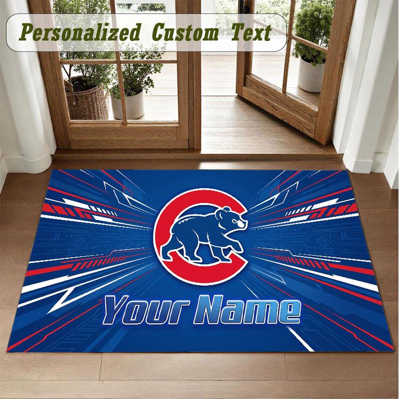 Crystal Velvet Square Rug Custom NameChicago Cubs Pattern Non Slip Home Floor Decor Rug