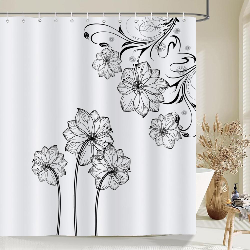 Nordic minimalist art printing Shower Curtain, Waterproof Fabric Flower and leaf Bird pattern Bathroom Curtain for Bathtub Decor