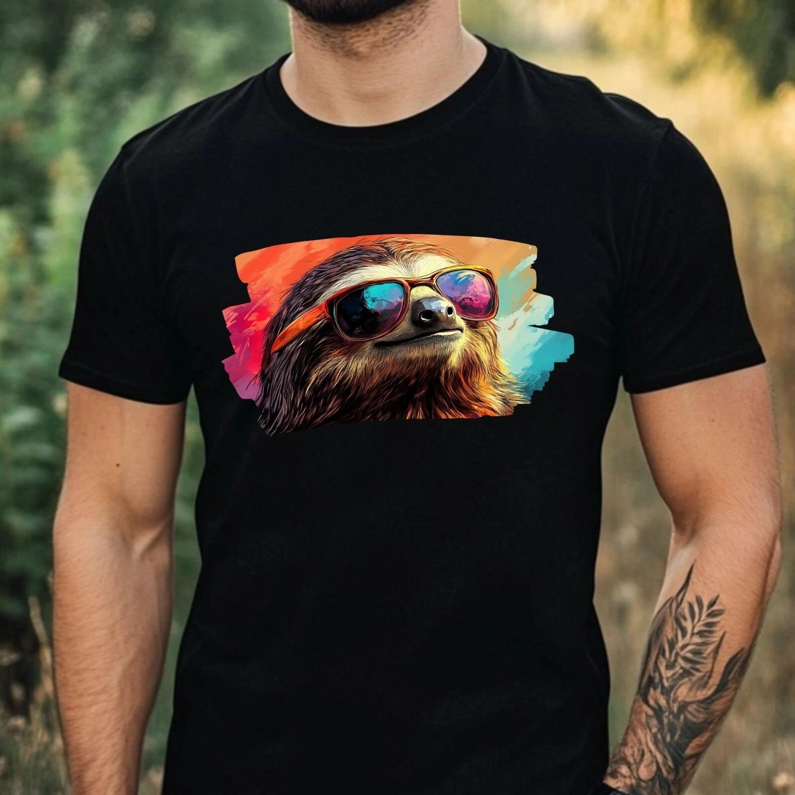 T-Shirt Herren Faultier mit Sonnenbrille Motiv Baumwolle Größe XS bis 5XL M