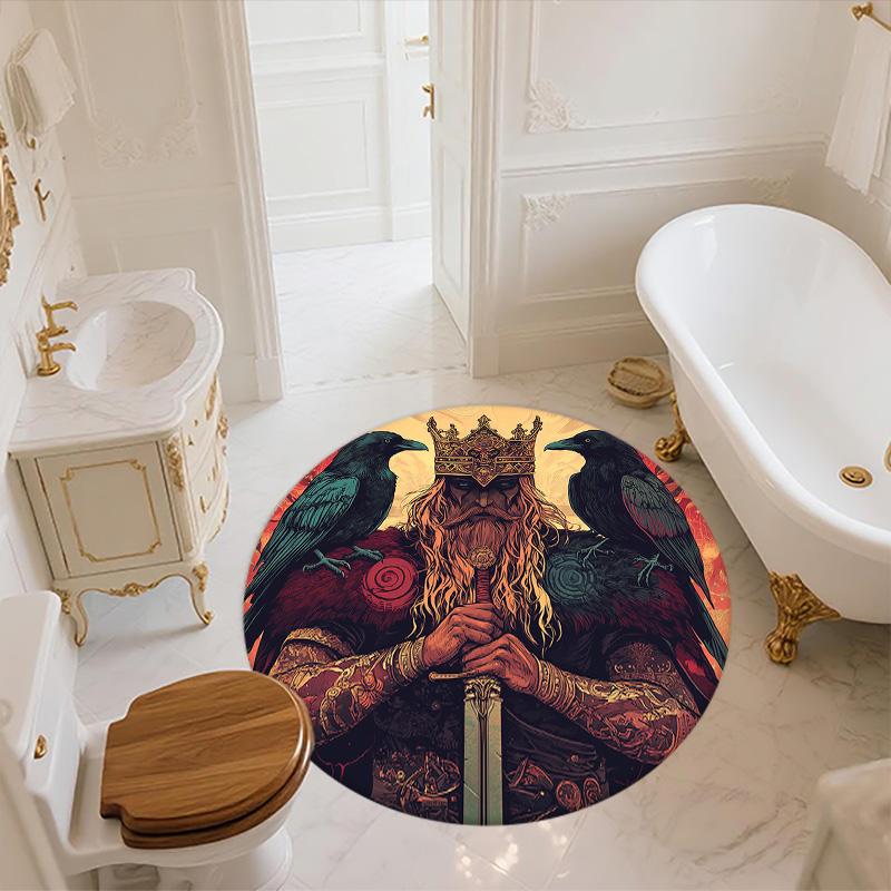 Viking Figures,Round Area Rug,Carpet Rug for Living Room Bedroom Sofa Playroom Decor,Non-slip Floor Mat