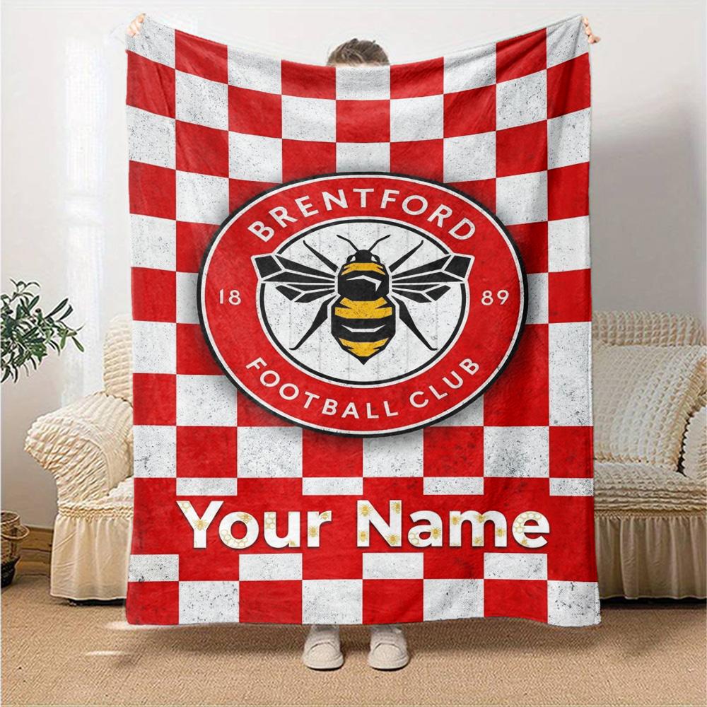 Name Custom Brentford FC Print Flannel Blanket High Quality Warm Comfortable Cover for All Seasons Perfect for Gifts Home Decor