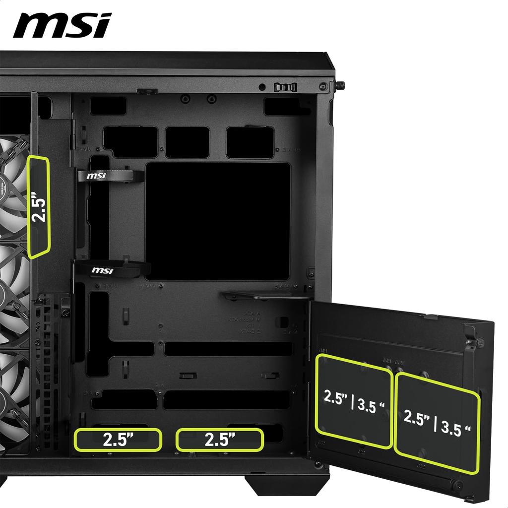 MSI MAG PANO 100R PZ PC Case, ATX Mid-Tower, Black, Pillarless Model, with 4 ARGB Fans, Tempered Glass Panel, Rear Connector Compatible (CS9191)