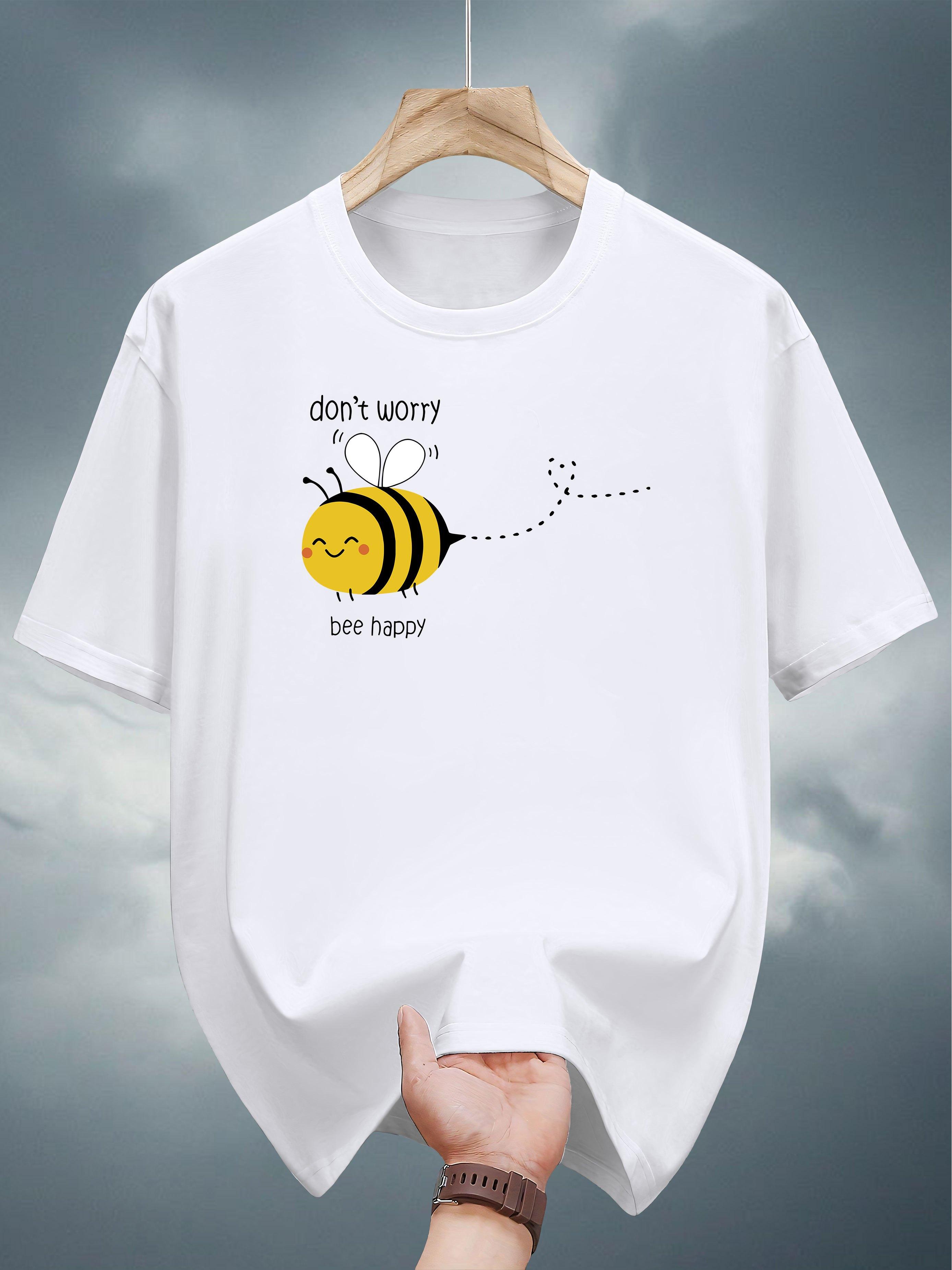 T-shirt with Smiling Bee Graphic & Don t Worry Print - Black Casual Summer Tee XL