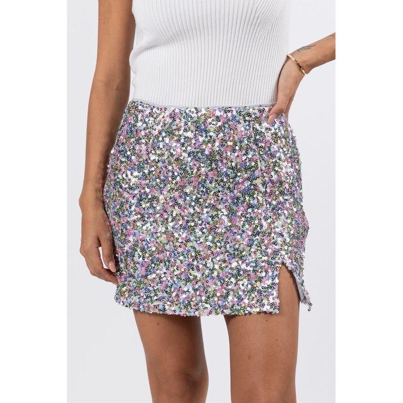 

Foreign Trade Order 2025 Summer New All-Match Gyaru Colorful Sequins Shiny Disco Jumping Sheath Slim fit Split Skirt Silver M