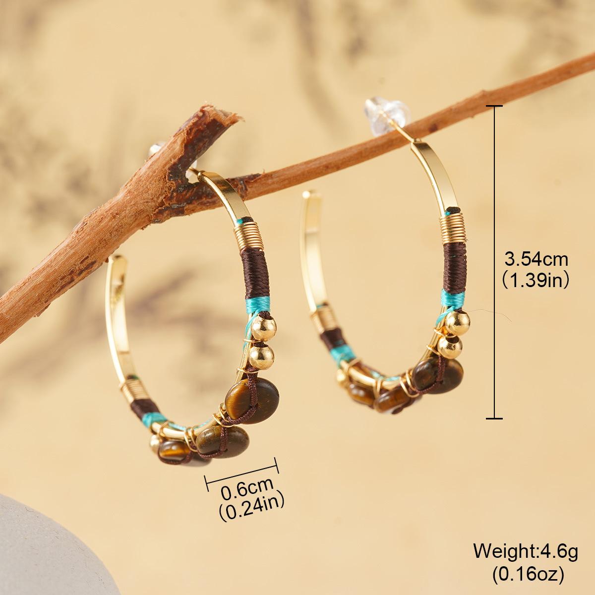 Tiger s eye stone autumn and winter retro style premium geometric earrings