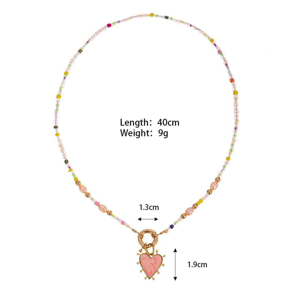 Love Peach Heart Beaded Pendant Necklace Baroque Freshwater Pearl High Color Retention