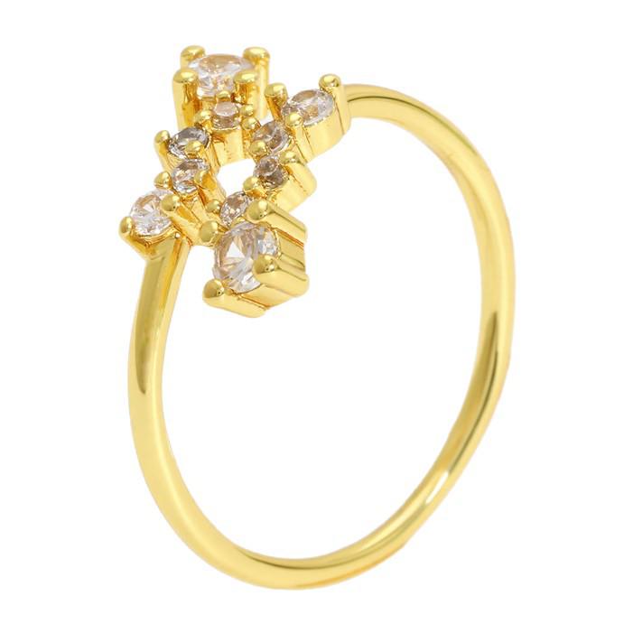 Elegant Women's Adjustable Gold-Plated Copper Ring with Zircon - Minimalist, High-End Niche Design