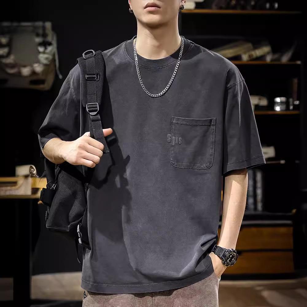 Men's Retro American Classic Washed Cotton T-Shirt - 280g Heavyweight, Short-Sleeved, Summer Trend.