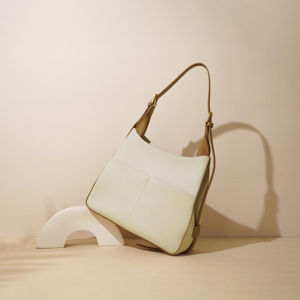 2025 Summer Genuine Leather Color Block Tote: Large Capacity Shoulder & Crossbody Handbag