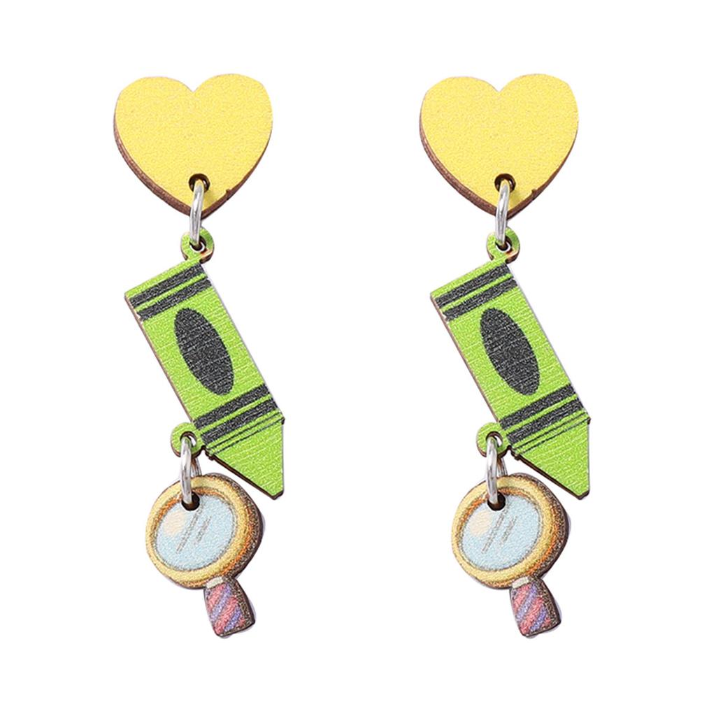 Children's fun painted printing wooden stationery modeling earrings cute college style personalized vacation travel women's models
