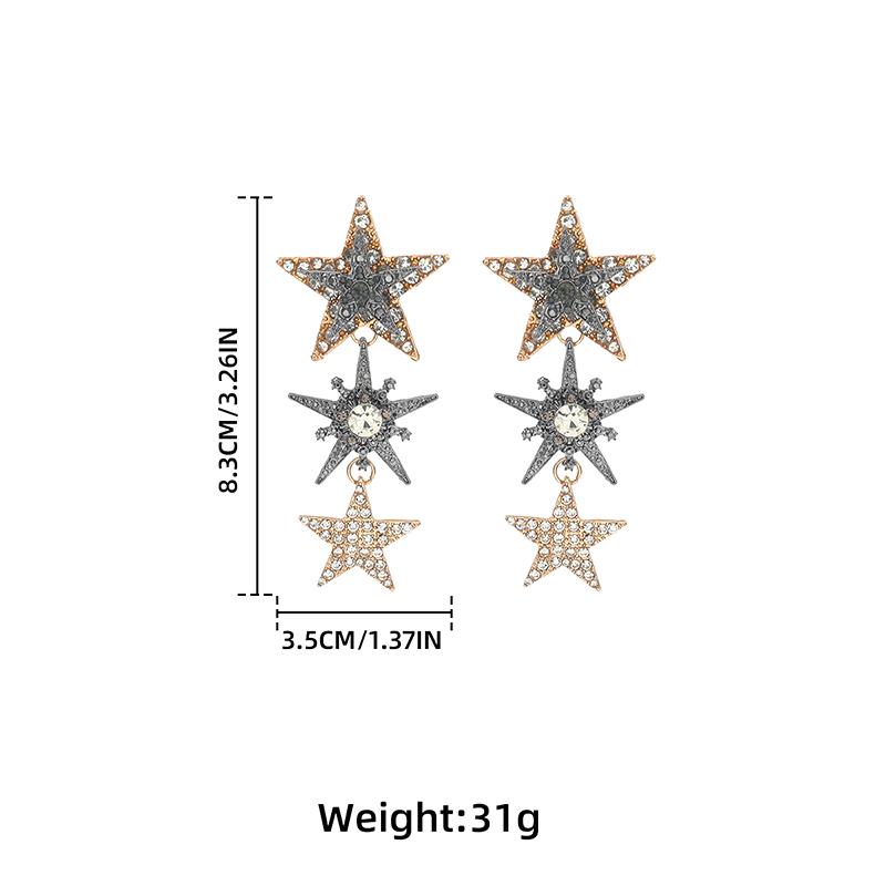 Sparkly Crystal Rhinestone Stars Drop Earrings For Women Fashion Holiday Party Jewelry Gifts