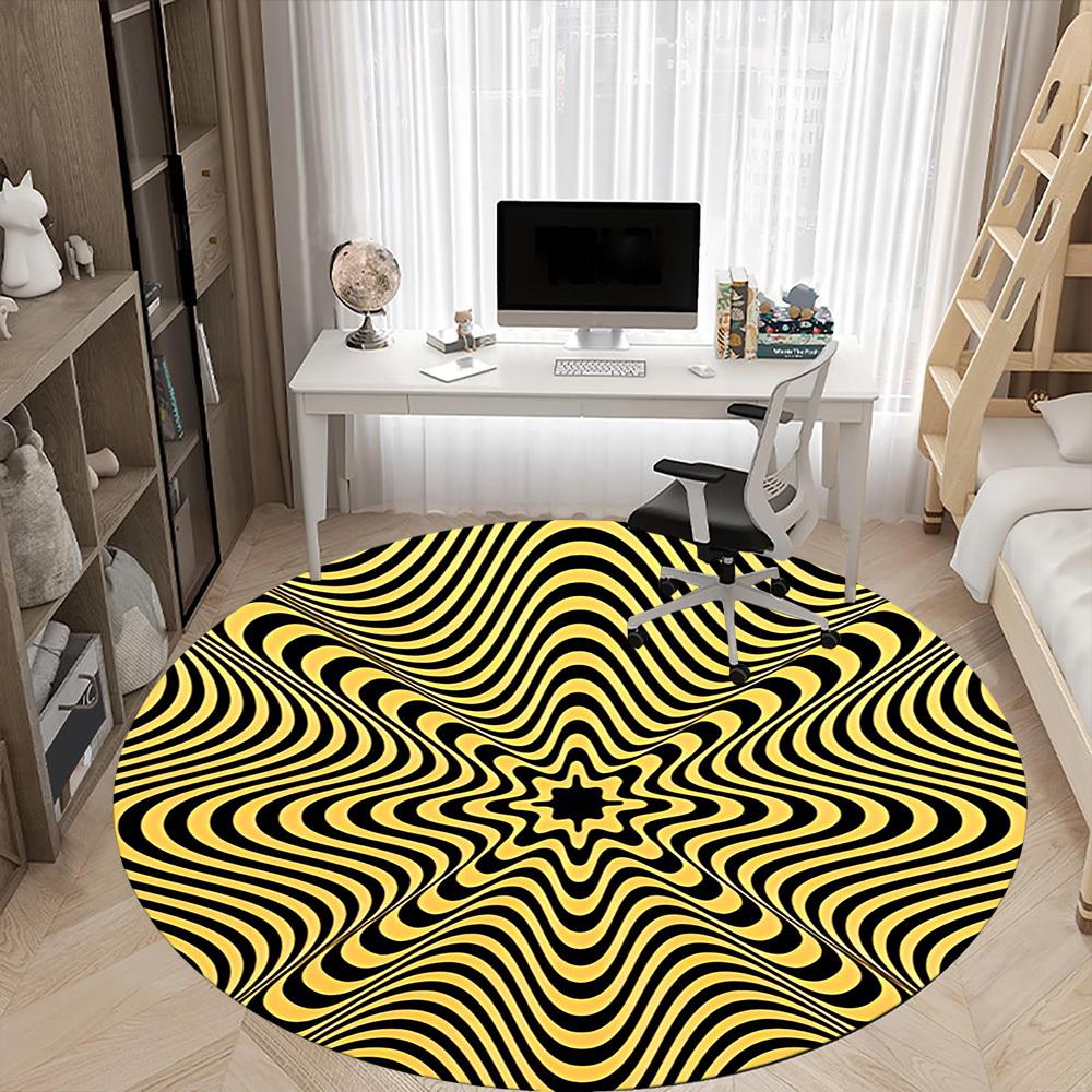 1pc Optical Illusion Waves Office Round Area Rug,  Mat Suitable ForOffice, Under Office Chairs Bedroom Living Room Home Decor, Room Deco
