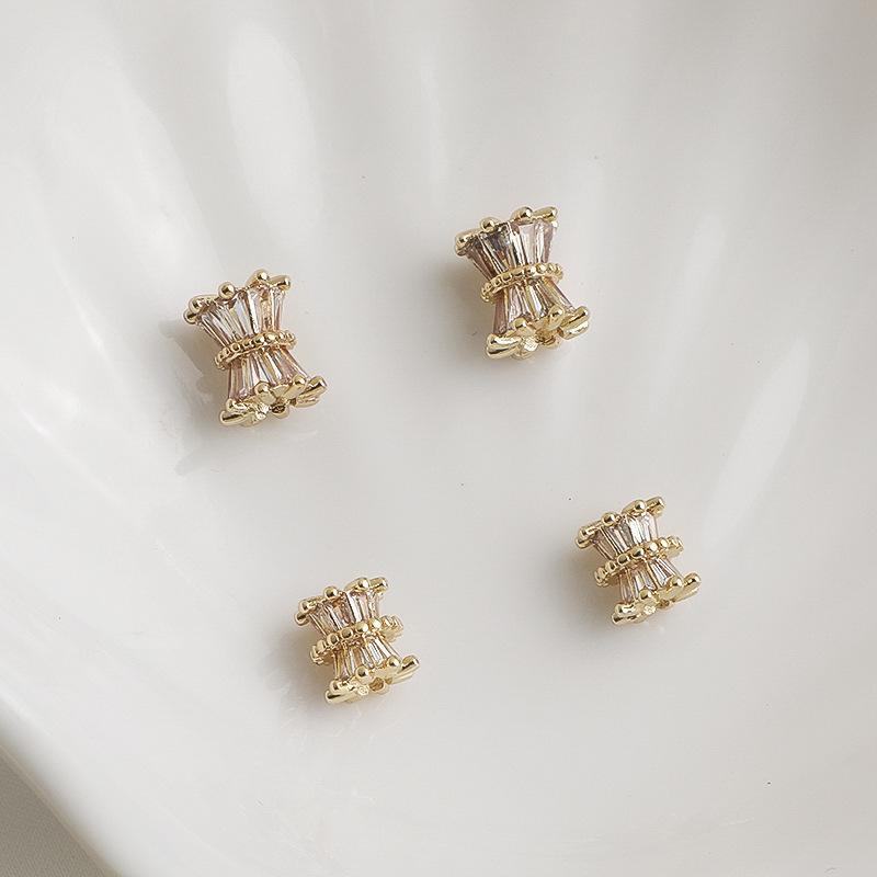 14K Gold-Filled Trapezoidal Zircon Small Waist Spacer Double-Layer Crystal Beaded Jewelry DIY Accessory.