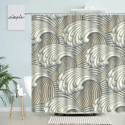Cartoon Ocean Wave Shower Curtain Mediterranean Sea Navigation Abstract Creative Theme Kid Bathroom Waterproof Screen Home Decor