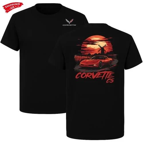 Corvette C5 T-Shirt, Red Sunset Muscle Car Graphic 3XL