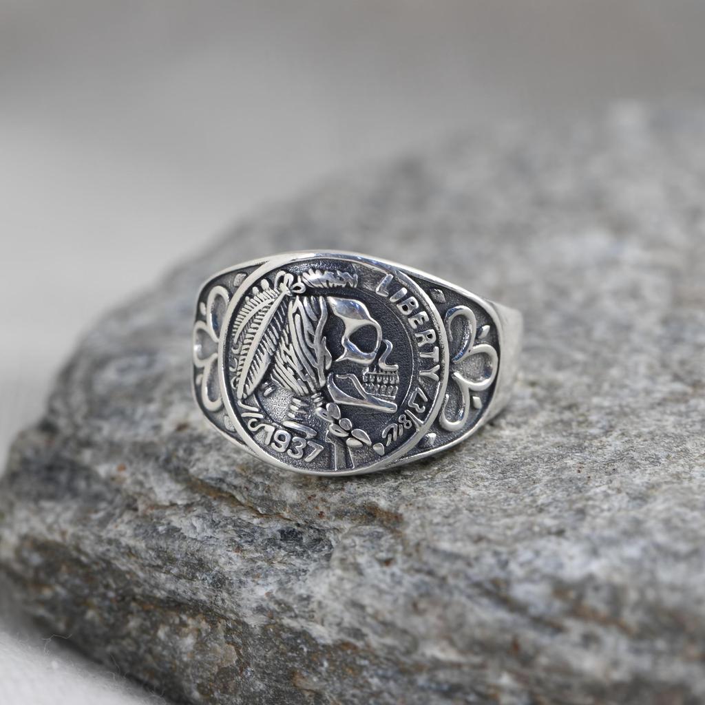 Anel Caveira Indiana Retrô: Joias de Prata para Homens e Mulheres - Estilo Europeu e Americano