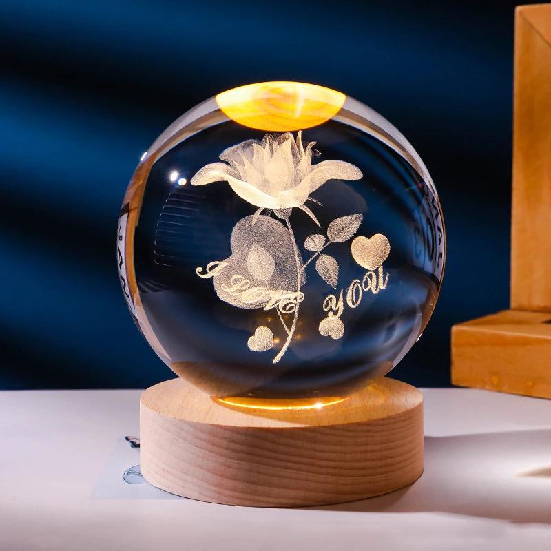 USB Plug-in 3D Crystal Ball LED Night Light Moon Galaxy Projectors Bedroom Decor Night Lamp Creative Gifts for Kids Couple