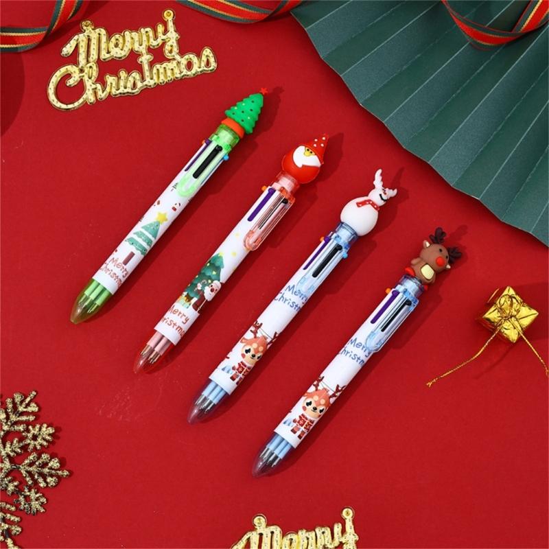 10Pcs Christmas Multicolored Pen 6 Color-in-1 Writing Pens Retractable Colored Ballpoint Pen for Color Coding Journaling
