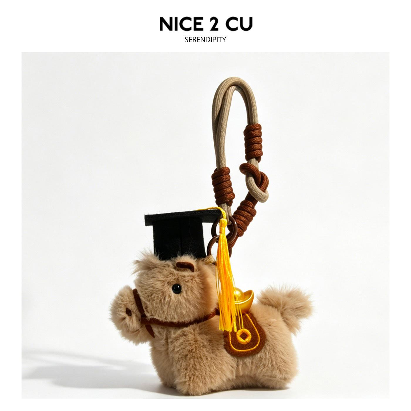 Good Luck Exam Pony Plush Keychain Bag Charm Student Graduation Gift for Middle High School Entrance Exams