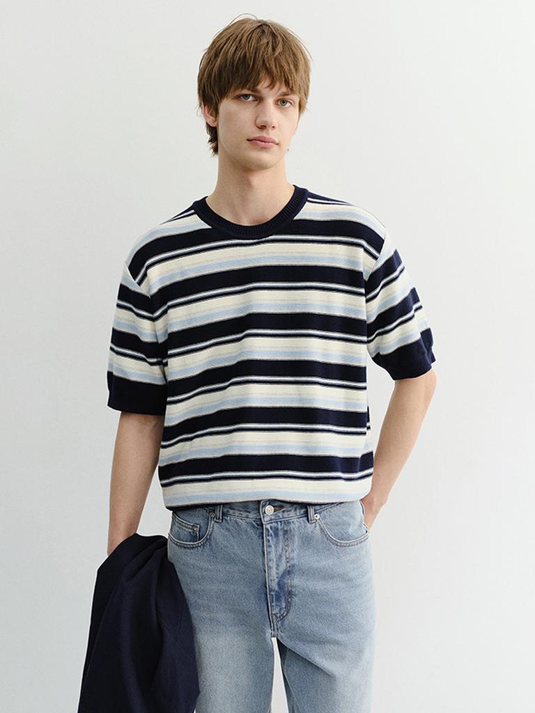 Deonseuteupomaen Striped Crewneck Knit_Unisex_Udsw6B129_Navy / Cream