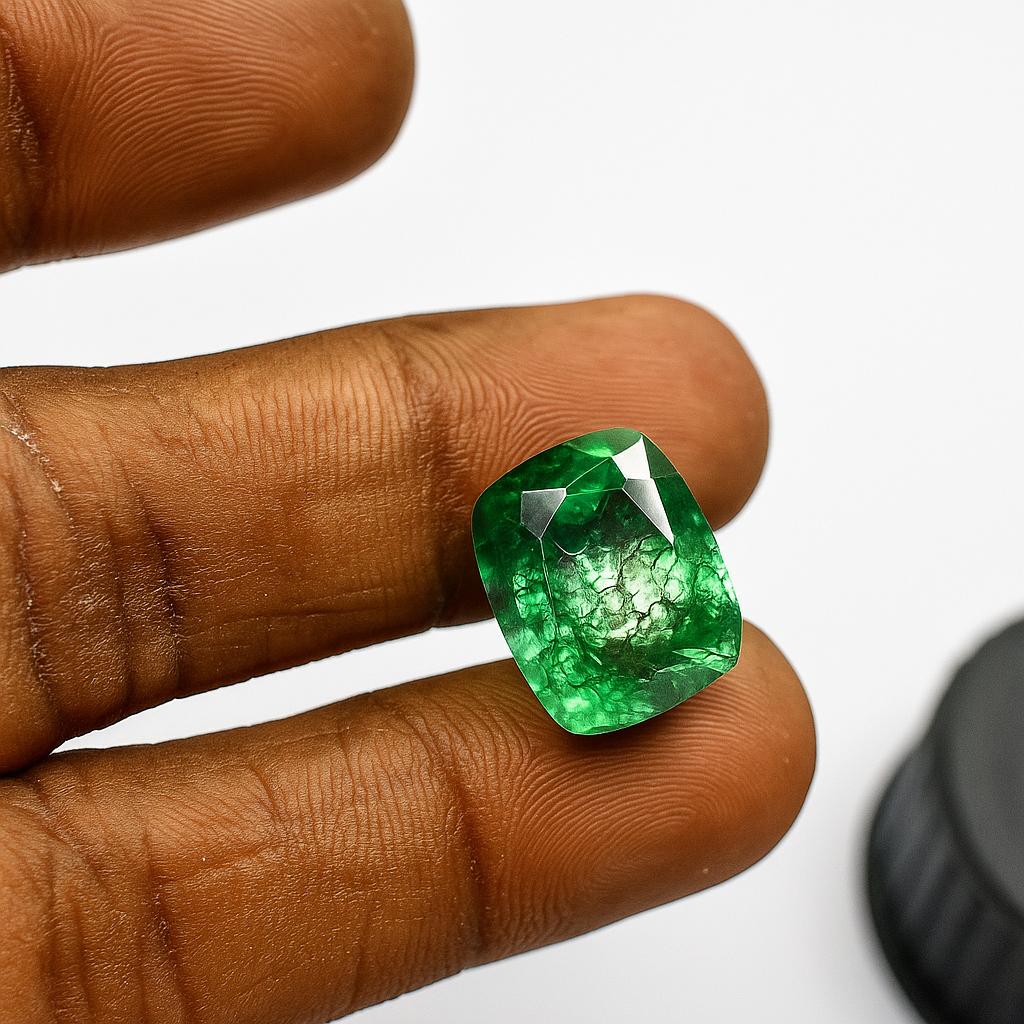Natural Green Zambian Emerald 10.05ct Cushion Cut Certified Loose Gemstone