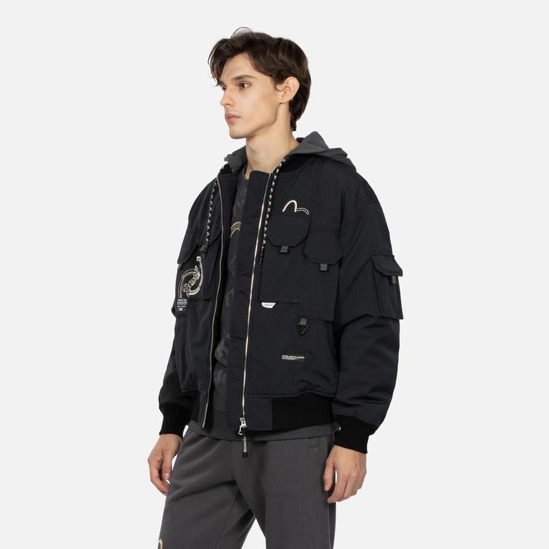 Evisu AW23 Seagull Embroidered Hooded Jacket Men Jackets Black 2EAGNM3JK5108LFPQ