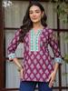 Wine Floral Printed Sequinned Pure Cotton Top