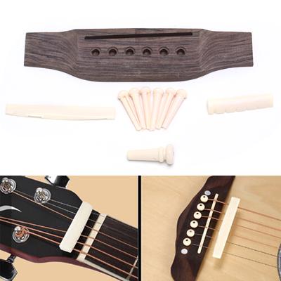 1 conjunto de ponte de violão acústico + pinos de ponte de osso/sela/peças de sela de porca