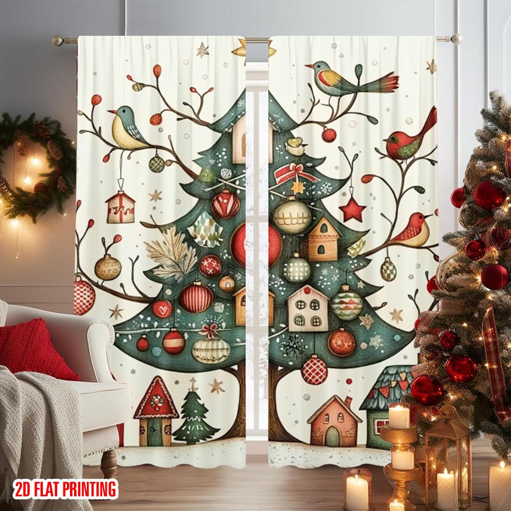 2 st 2D platt tryck God Jul Populära Gardiner Julstad 100% Polyester Utan Elektricitet Festlig Väggdekor Använd