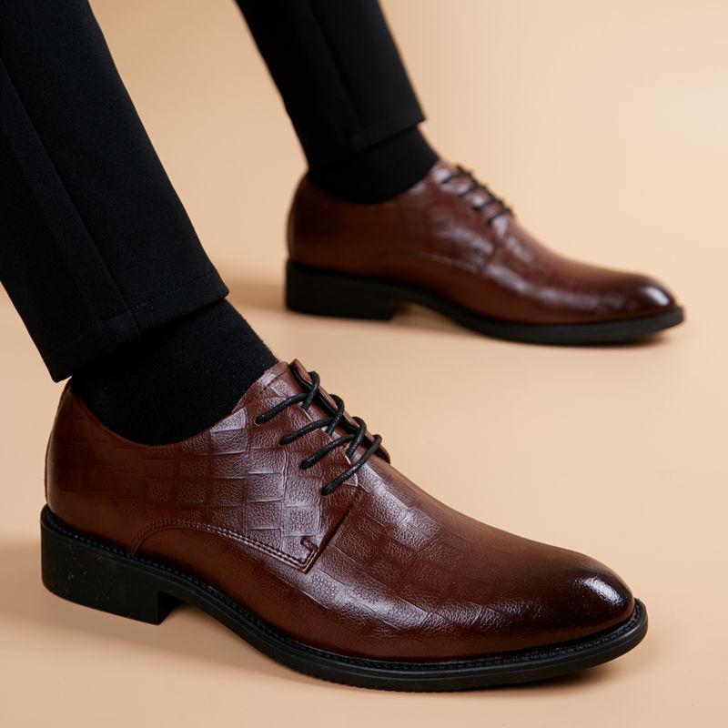 

Мужские туфли из натуральной кожи для бизнеса и формальных мероприятий, увеличивающие рост - Мягкая подошва, с плюшем, в британском стиле для осени и зимы. 38