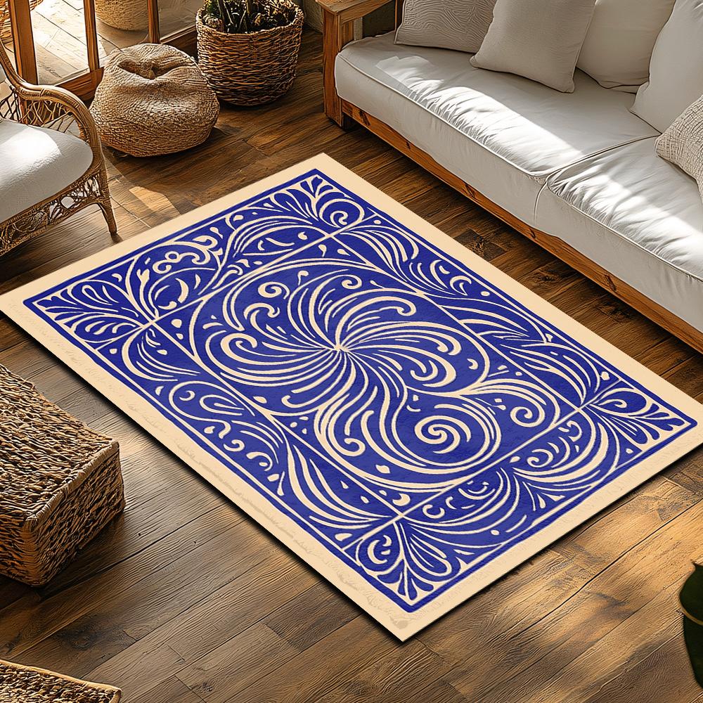 Elegant Persian Blue Carpet Pattern Doormat Washable Floor Mat Living Room Area Rug Home Decor Entryway Welcome Mat Non-Slip Ind