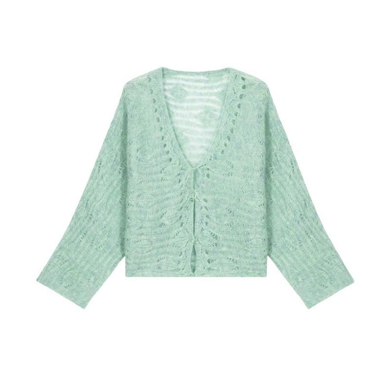 

Женский весенний топ зеленый мохеровый вязаный кардиган женская верхняя блузка свободный ажурный свитер жакет M зелёный