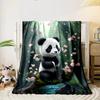 Cute Panda On Cherry Blossom Tree Design Flannel Blanket for Bedroom, Living Room, Sofa, and Nap Sofas