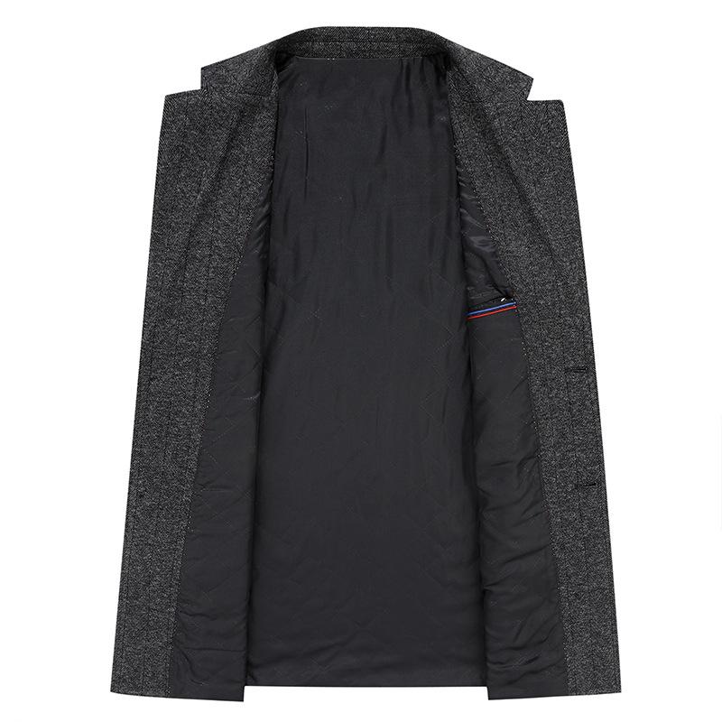 Autumn and Winter Medium and Long Thousand Bird Grid Single-sided Woolen Trench Coat Middle-aged and Young Business Woolen Jacket